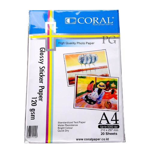 A_   Coral Glossy Sticker Paper 120 gsm / Kertas Stiker Photo