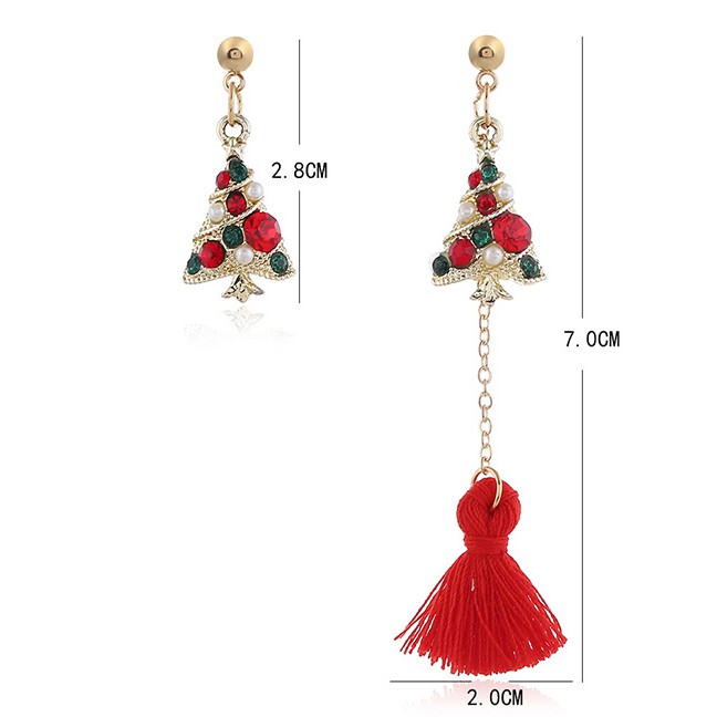 LRC Anting Tusuk Fashion Color Bell Cartoon Elk Bell Christmas Tree Tassel Earrings