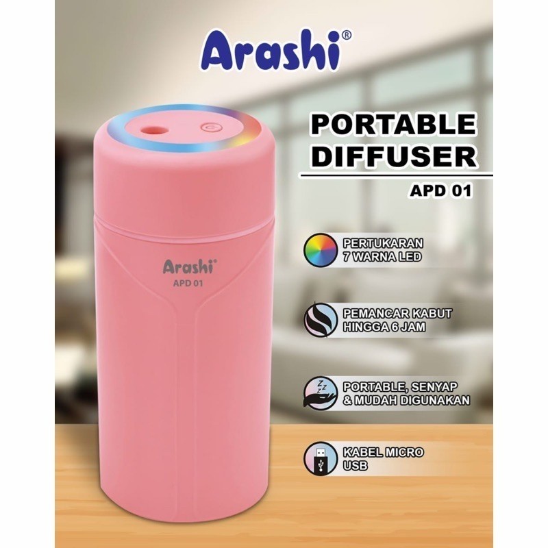 Arashi Diffuser Portable Aromatherapy APD 01 aroma uap LED cas ulang