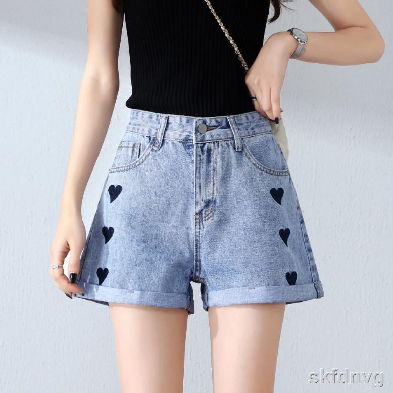 CELANA PENDEK JEANS LOVE / MINI LOVE HOTPANTS / KOREAN HOTPANTS / SIZE 27-34