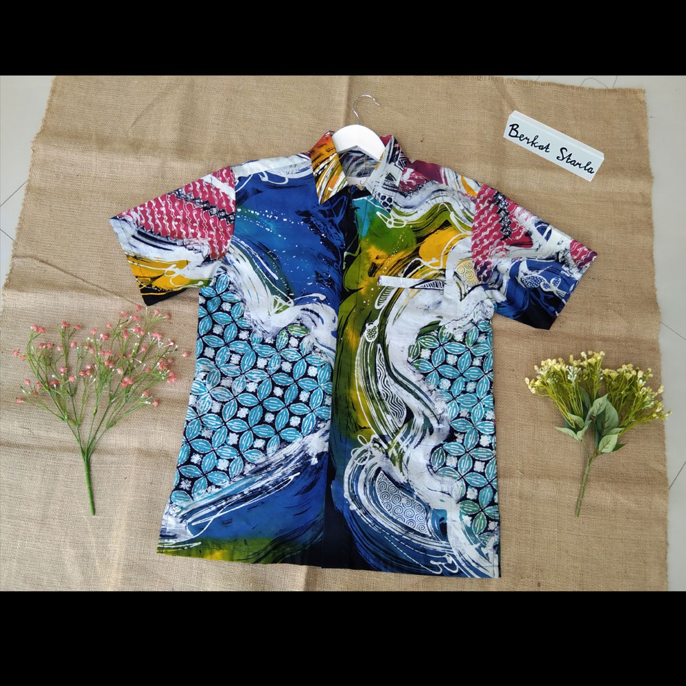 Kemeja Batik Pria/ Hem Batik Pria/ Hem Batik Abstrak Kombinasi Kawung hb12s