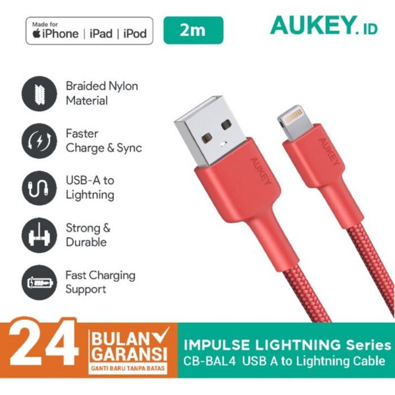 Aukey MFi CB-BAL4 USB A to Lightning Cable 2M