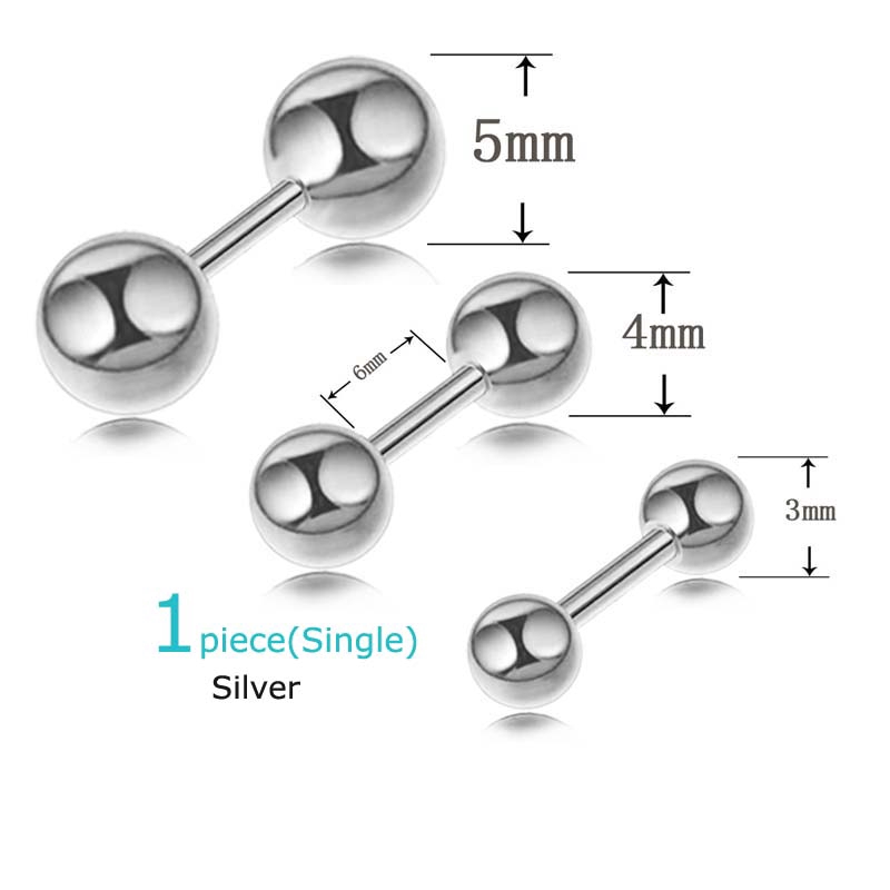 1piece 6mm Bar Stainless Steel Dumbbell Double Ball Earrings Stud Helix Pinna Tragus Piercing 16G