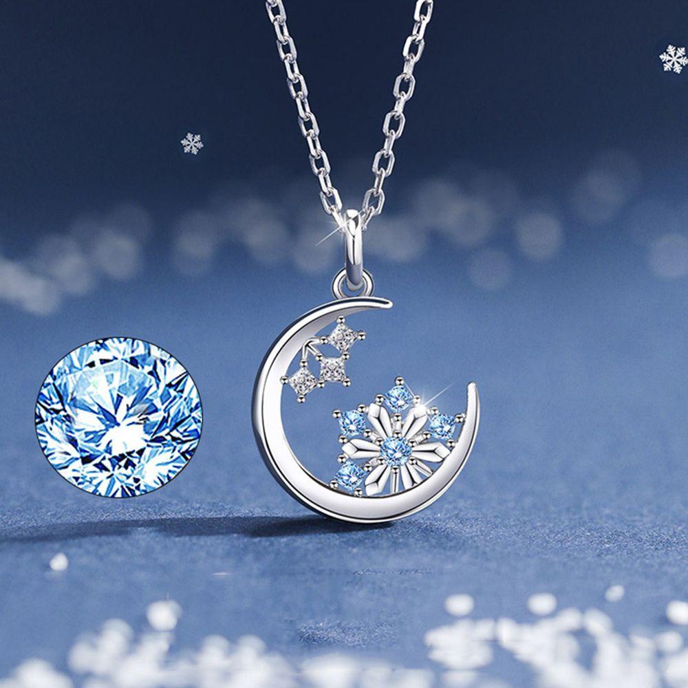 R-bunga Bintang Bulan Pesona Kalung Aksesoris Wanita Perhiasan Berlian Snowflake Necklace