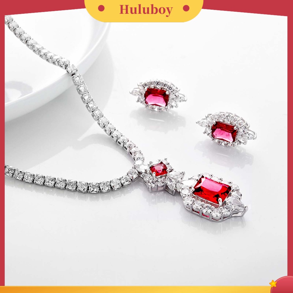 Hu Hu Hu Hu Hu Alat Bantu Pasang Kacamata♡ 1 Set Anting Tusuk + Kalung Rantai Dengan Liontin Kubik Zirkonia Inlaid Untuk Wanita