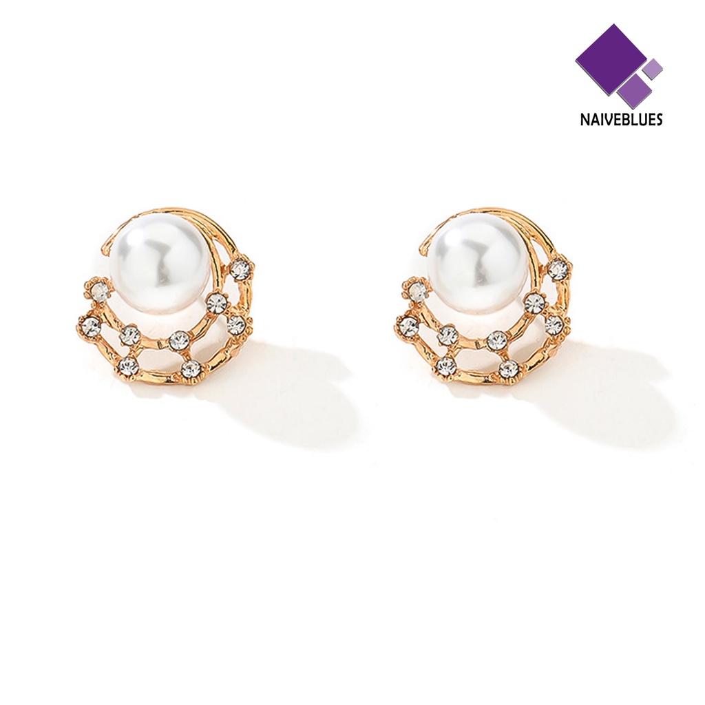 Anting Stud Mutiara Berlian Imitasi Model Hollow Untuk Wanita