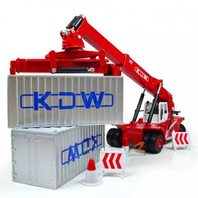Premium Diecast Kaidiwei KDW original Reach Stacker Truck Pengangkut Container Skala 1:50