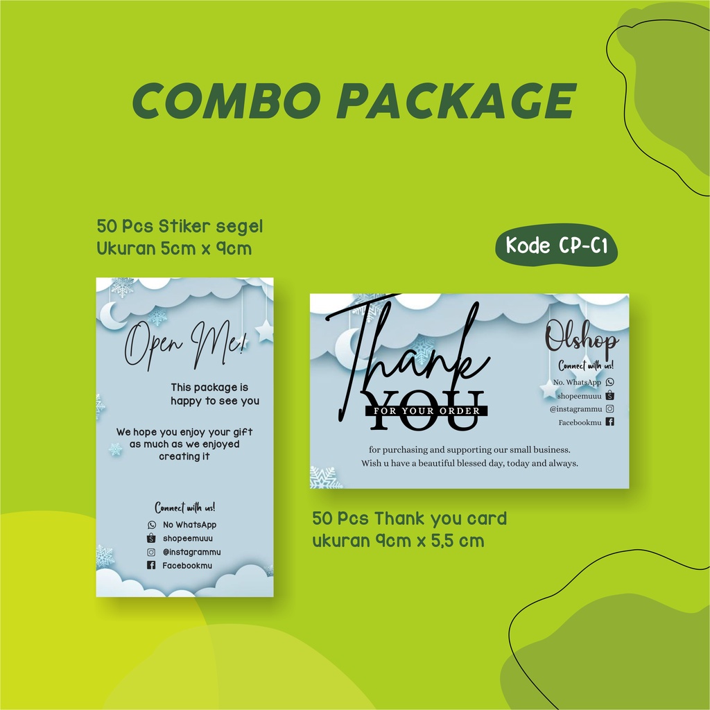 

(COMB0 PACKAGE) 1 PAKET = 100 PCS || PAKET LENGKAP (50 THANKYOU CARD,50 STIKER SEGEL) KODE CP-C