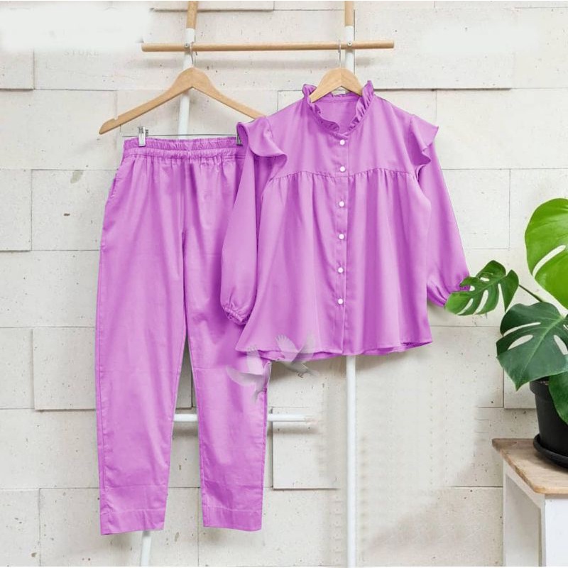 STELAN BLUS CELANA PANJANG POLOS ONE SET WANITA CASUAL OOTD HARIAN HOMEY FH