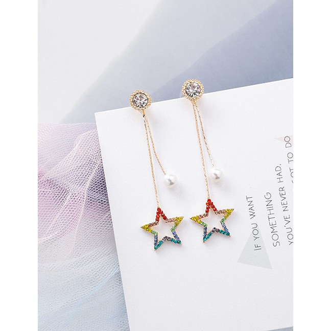 LRC Anting Tusuk Fashion Gradient Diamond-studded Star Earrings D0021X