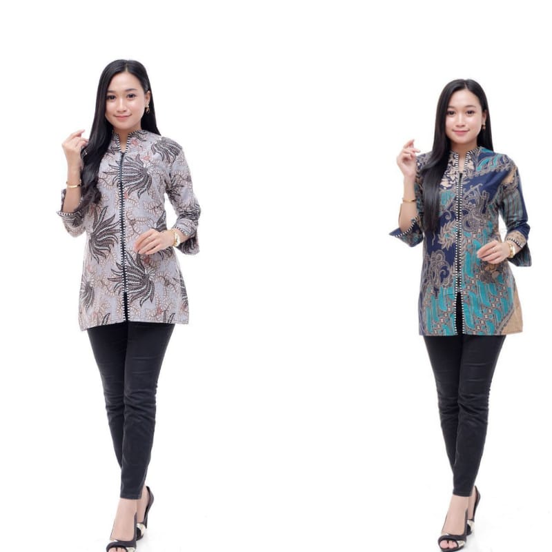 Blus batik kantor kubis abu