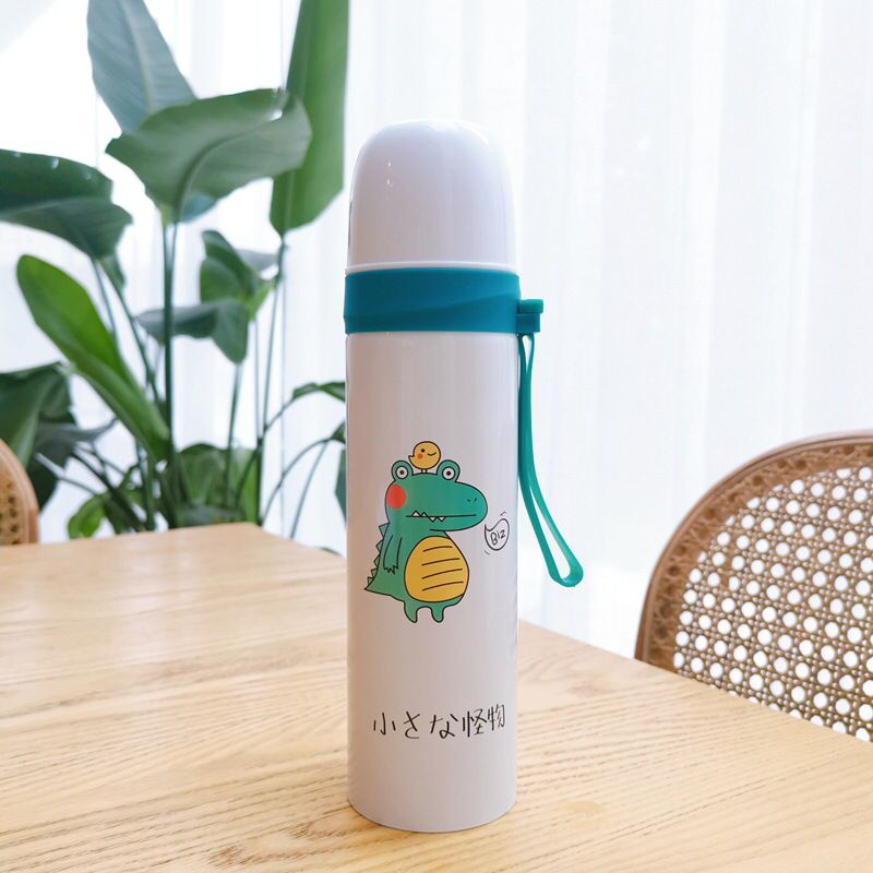 Botol Minum Tahan Panas H/C 8 jam++ Vacuum Flask 500ml Motif Kartun Dino Lucu + Bubble