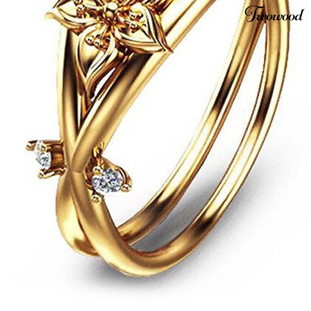 Twowood Women Ring Floral Double Layer Jewelry Sparkling Fashion Appearance Finger Ring for Wedding