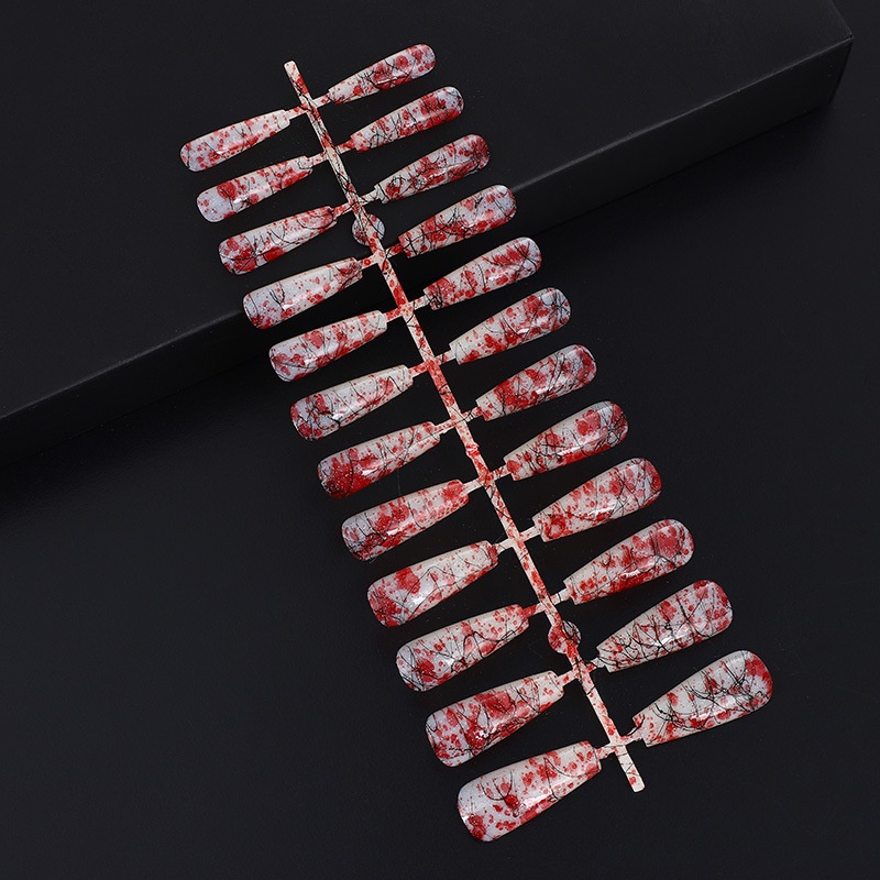 24 Pcs Different Size Blooming Brushed Magic Mirror Powder Ballerina Fake Nails / Full Cove Long Acrylic Artificial False Nails Kit / Removable Press On Nails Tips Sets / DIY Manicure Nail Art Accessories