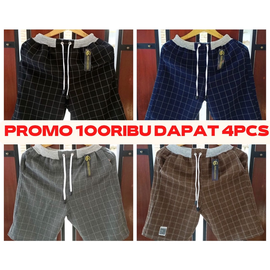 PAKET 100 RIBU DAPAT 4 CELANA PENDEK TARTAN PRIA COWOK KARET PINGGANG RIP CELANA PENDEK PRIA TARTAN 
