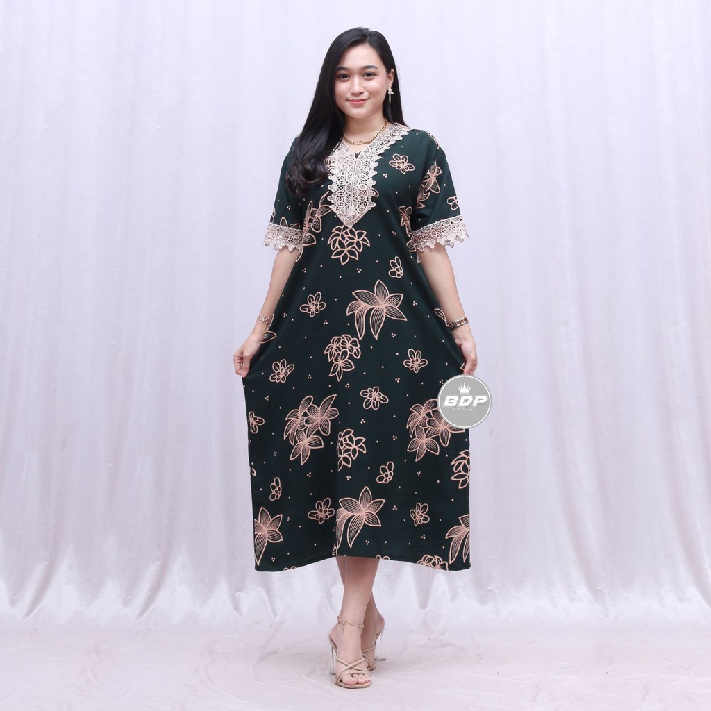 Dianputri - Daster Arab Zeema | Rayon Super Grade A | Resleting Depan Busui | Renda Milo Ori-liana ijo botol