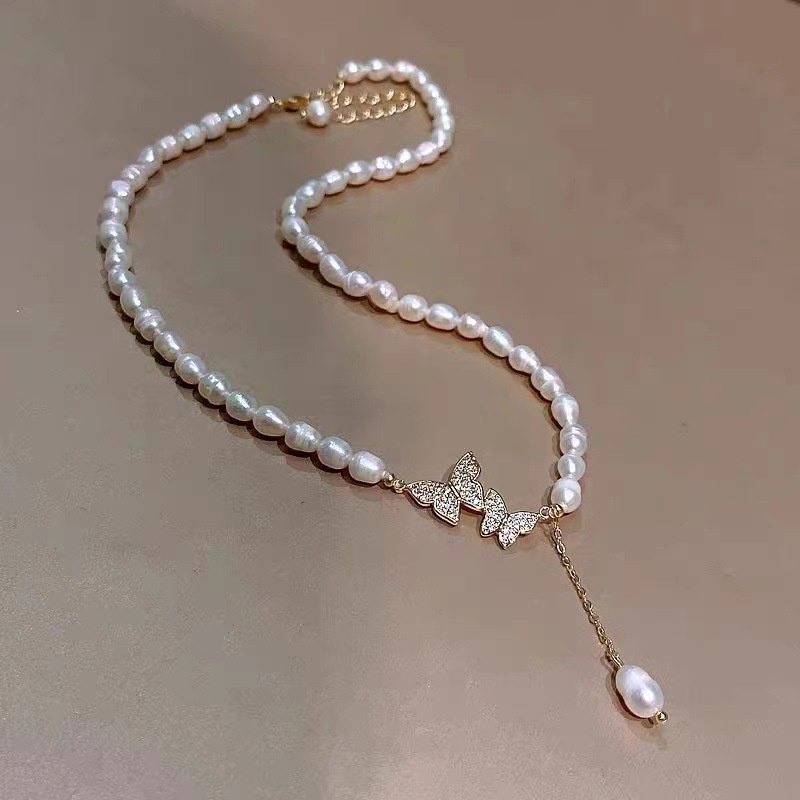 Kalung Mutiara Pearl Motif Kupu-Kupu Wanita Korea Aksesoris Perhiasan Bahan Alloy Tahan Lama KLG56