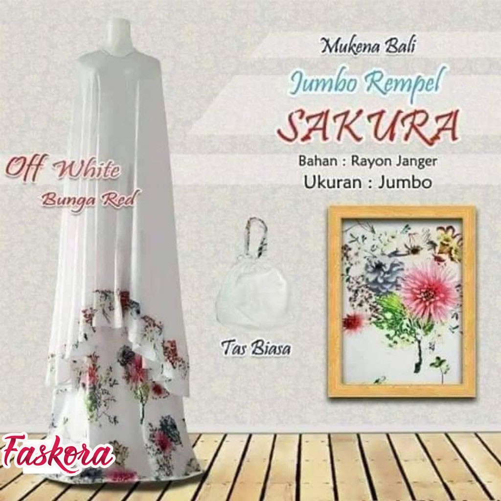 Mukena Bali Dewasa Jumbo Katun Rayon Motif Sakura / Mukena Jumbo Dewasa Adem Rempel Murah