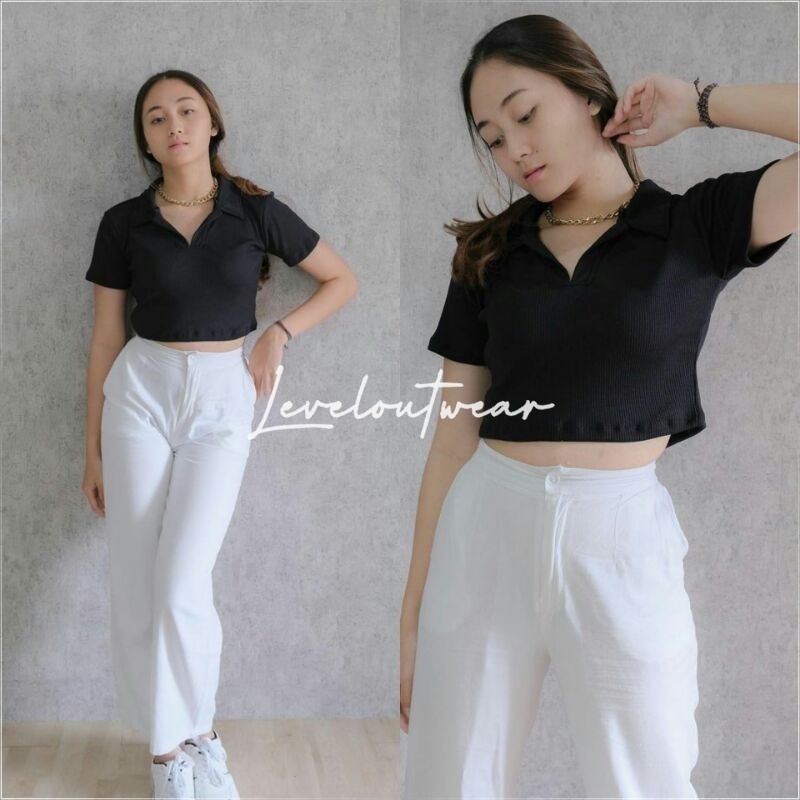 [LVL] Polo - JESSIE - Atasan Crop Berkerah - Crop Top - Rib Kerah - Atasan Wanita - Fashion Wanita