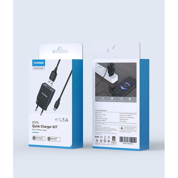 FOOMEE CC27S 1 USB 5V 1.5A + KABEL DATA MICRO