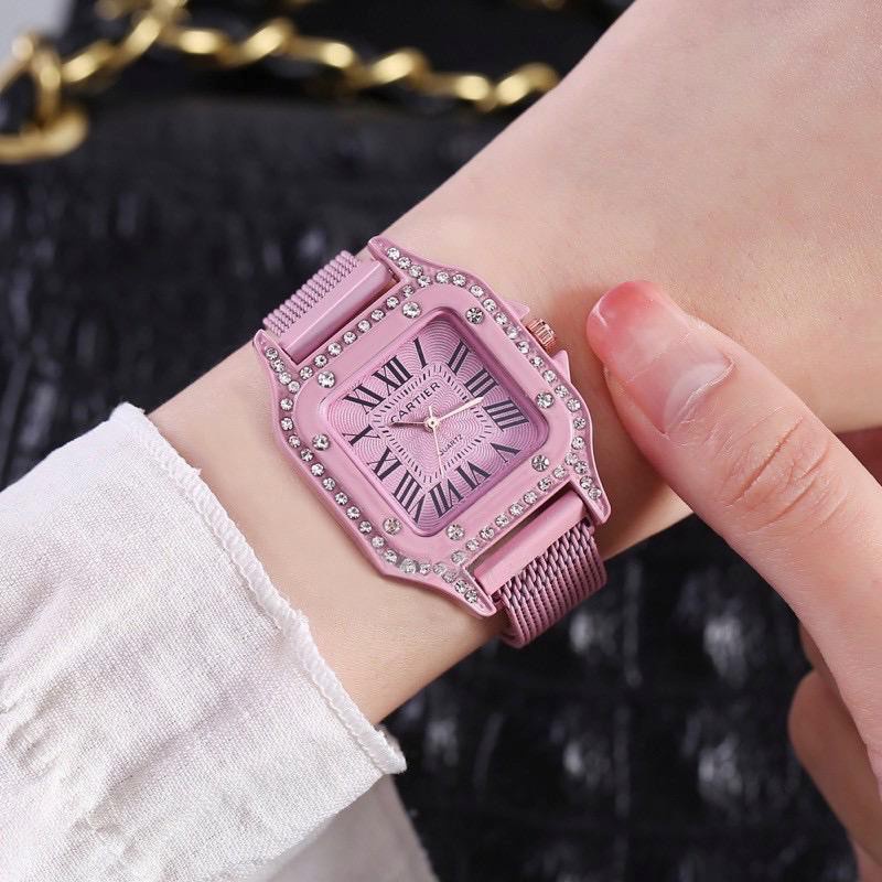 (SS) JAM TANGAN WANITA SEGI DIAMOND ANALOG CASUAL RANTAI MAGNETIK MURAH CT-175