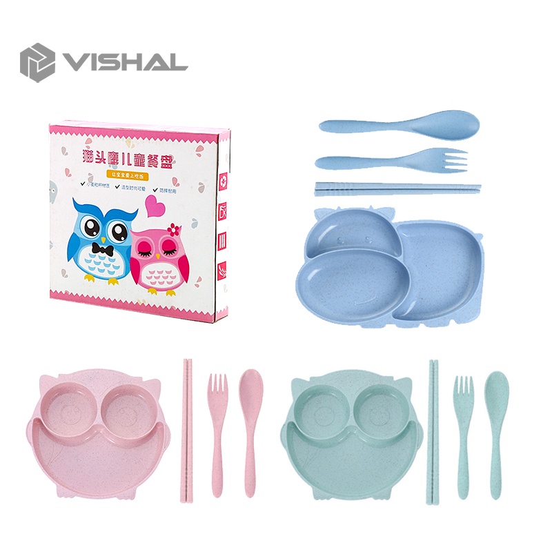 VISHAL Piring makan set anak Piring makan wheat 4 in 1 lucu anak VS