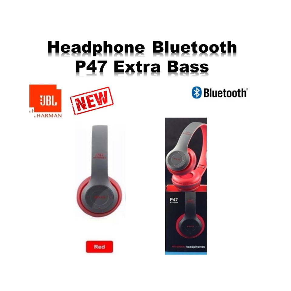 P-47 Headphone P47 Wireless Portable Bluetooth Headset Earphone Extra Bass Bando-merah