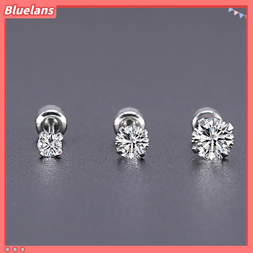 Bluelans Earrings Fashionable Unisex Rhinestone Round Cubic Zirconia Titanium Steel Studs