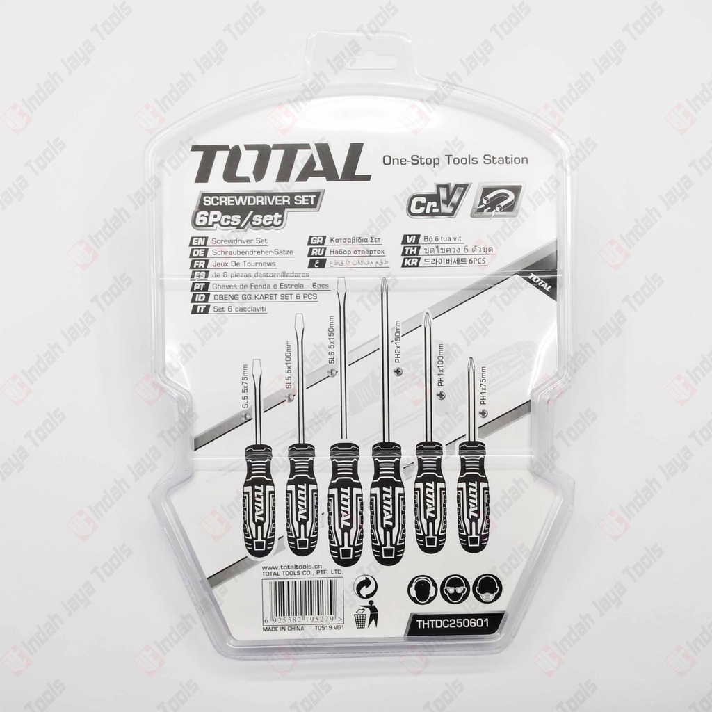 TOTAL 250601 Screwdriver Set 6 Pcs Obeng Plus Minus Isi 6Pcs