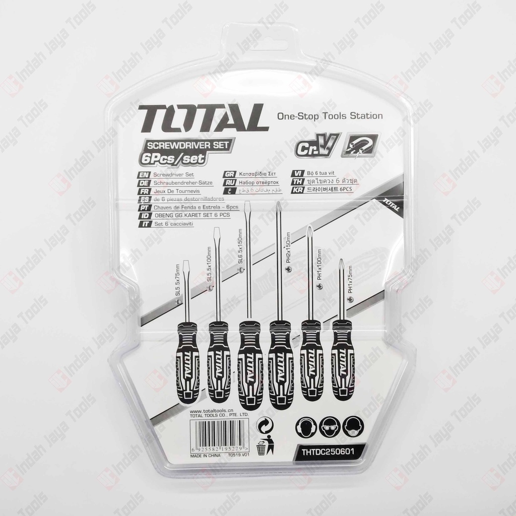 TOTAL 250601 Screwdriver Set 6 Pcs Obeng Plus Minus Isi 6Pcs