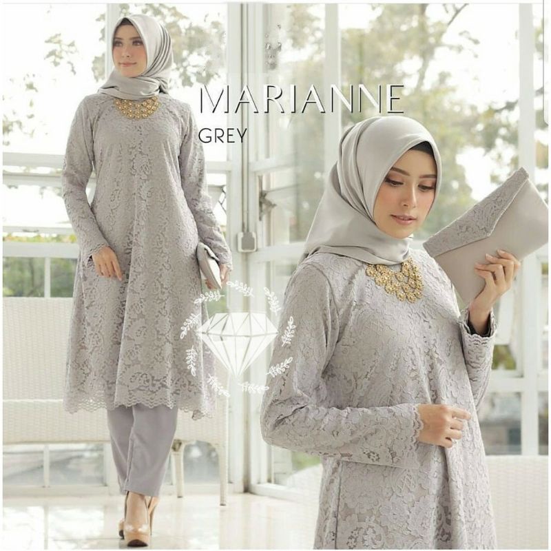 SET MERIANNE BRUKAT LD 120/SETELAN MARIANNE JUMBO setelan baju wanita tunik brukat baju pesta celana