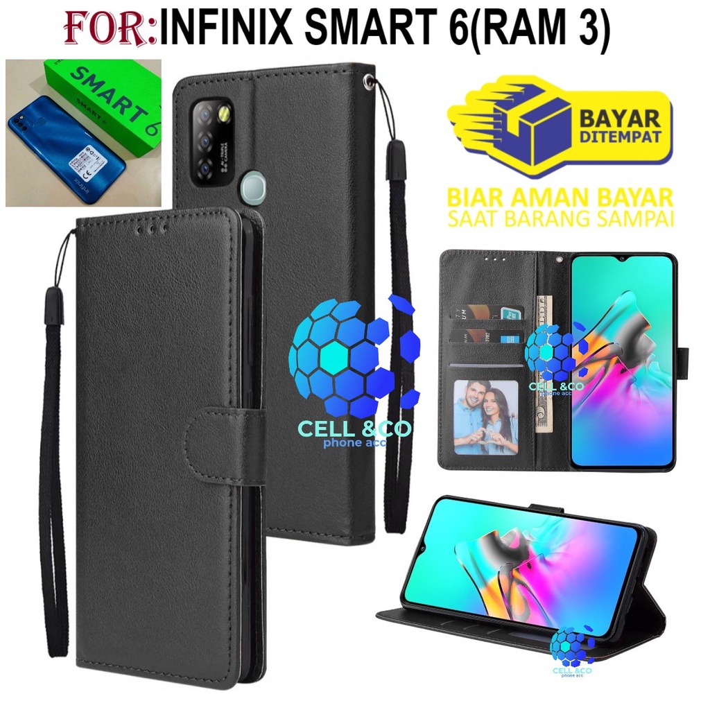 INFINIX SMART 6(RAM 3) CASE FLIP LEATHER WALLET PREMIUM FLIP CASE BUKA TUTUP KESING HP CASING FLIP CASE WALLET INFINIX SMART 6