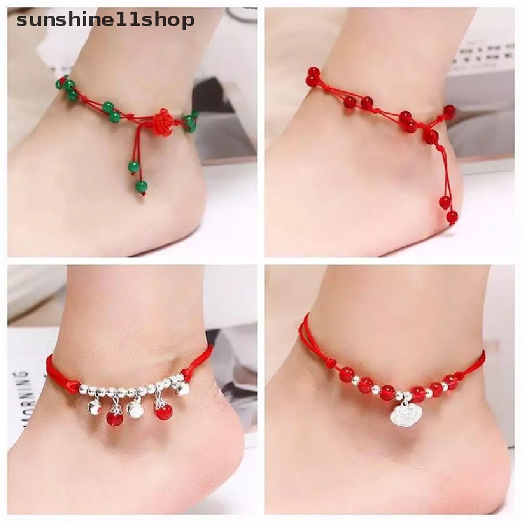 Sho Gelang Kaki Tali Kepang Warna Merah / Hitam Gaya Bohemia Retro Untuk Wanita