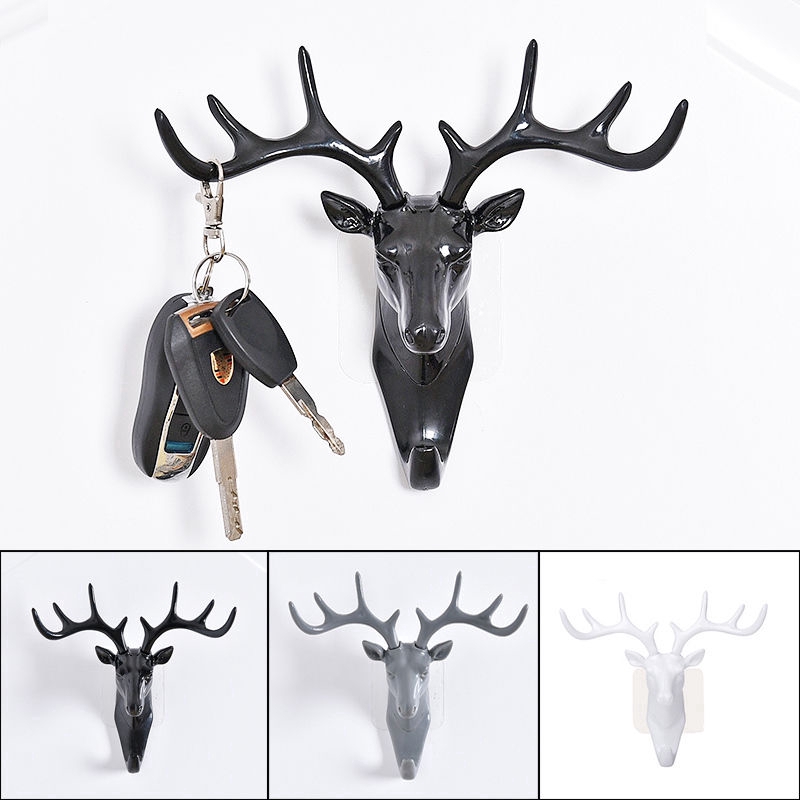 Rumah Penyimpanan Multi Hook Gantungan Dinding Natal Rusa Resin Xmas New Animal Stags Head Decor Craft Rak Gantungan Kunci