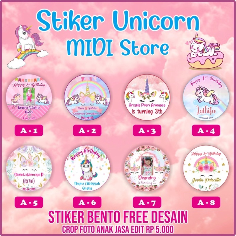 

STIKER BENTO MURAH. UNICORN/HELLOKITTY/BT21 dll FREE DESAIN