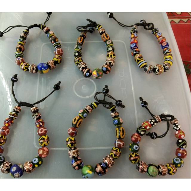 Gelang Pria Wanita Etnik Batu Lukis  Dayak Asli 12 -14mm Balikpapan Kalimantan