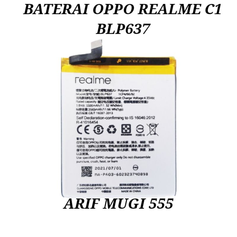 Baterai Battery Batrai Batu Realme C1 BLP637 Original