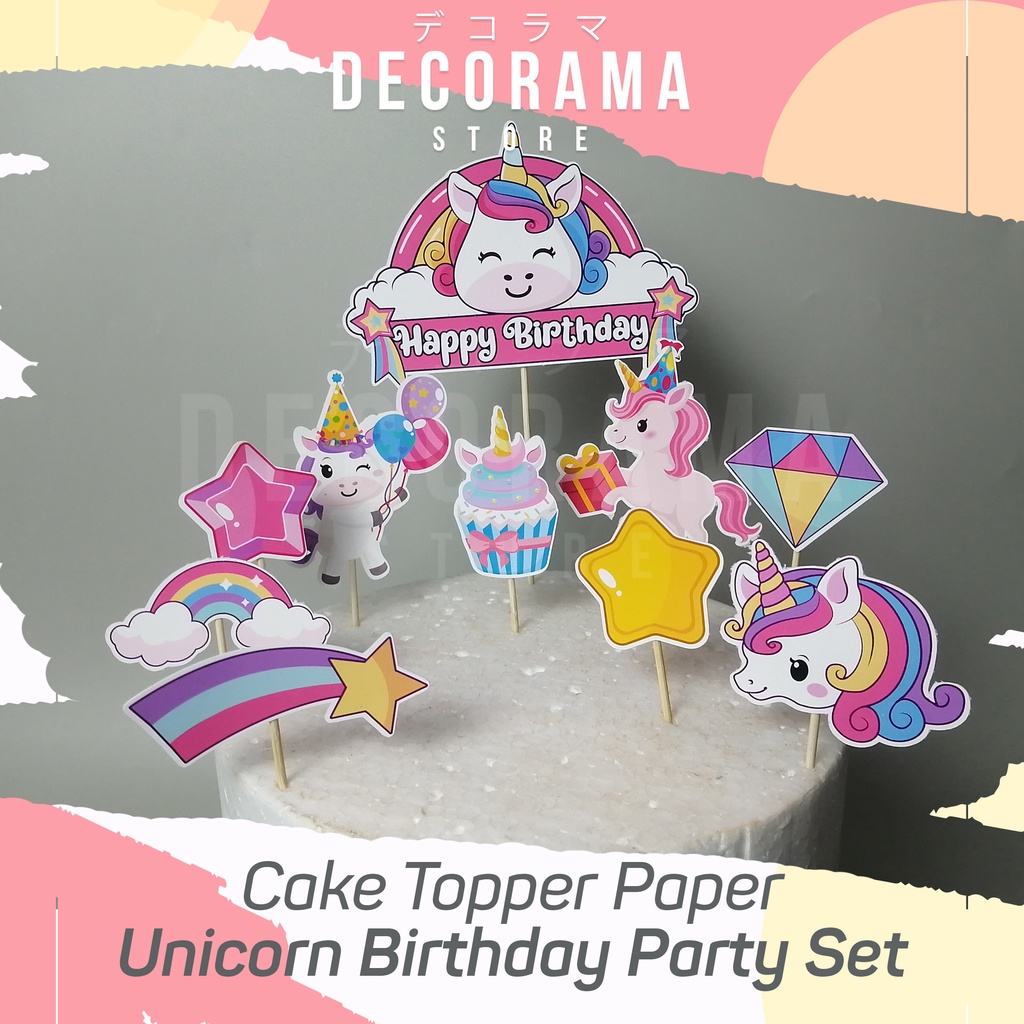 Cake Topper Unicorn Birthday Party Set DEKORASI KUE ULTAH ANAK MURAH