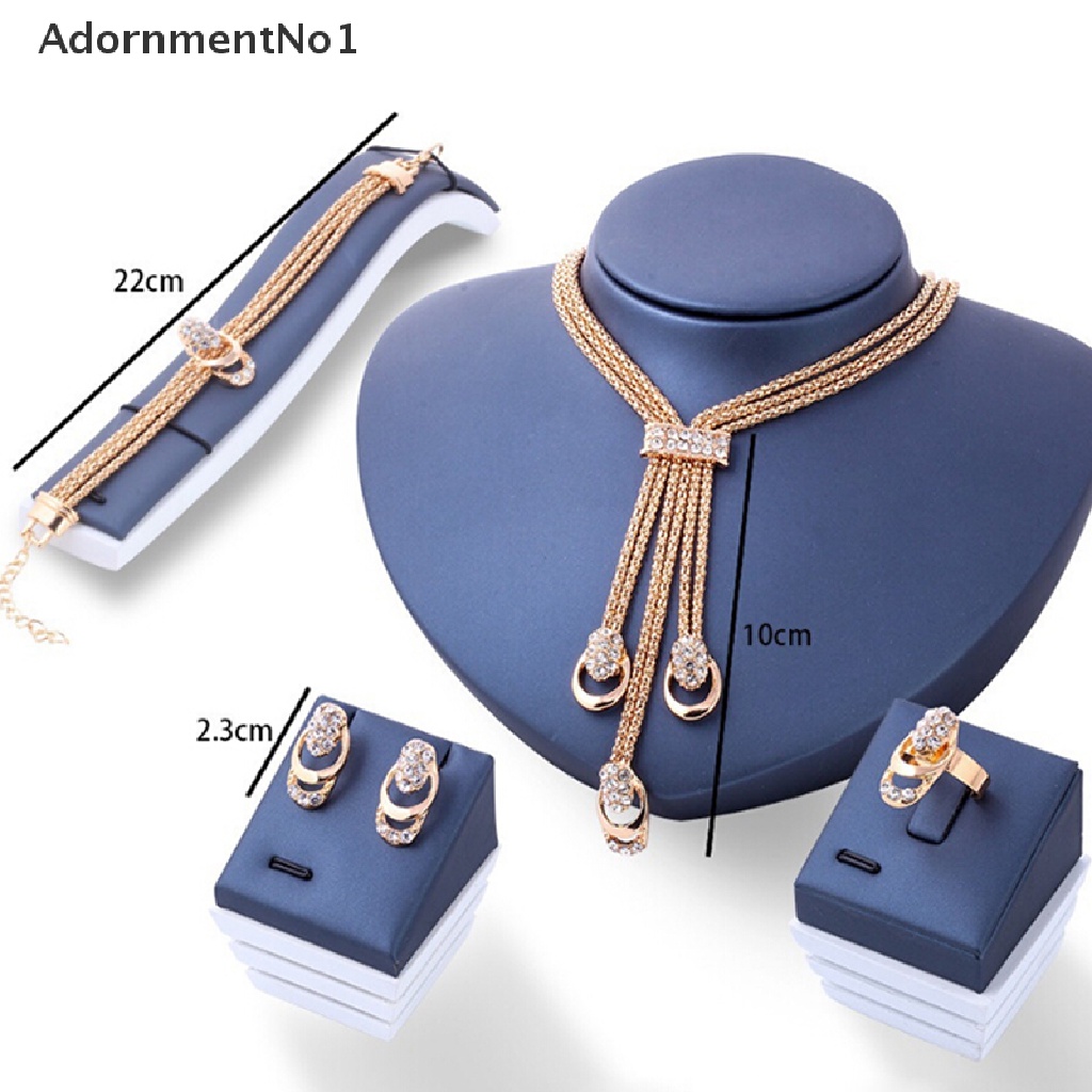 (AdornmentNo1) Set Kalung + Gelang + Cincin + Anting Gantung Panjang Tusuk Aksen Kristal + Rumbai Untuk Perhiasan Wanita / Bridesmaid