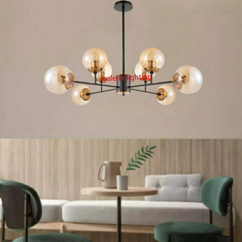 Lampu gantung minimalis modern dekorasi ruang tamu 8 lampu
