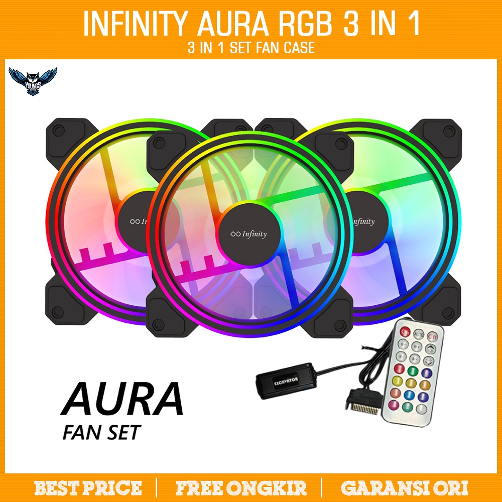 Fan Infinity Aura RGB 3 in 1 Set ( 3 fan + Hub + Remote ) Case Kipas