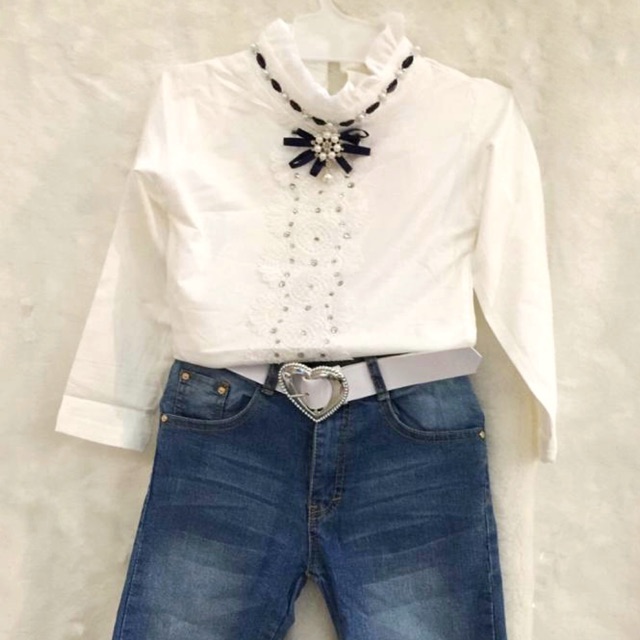 Baju Blus Anak Perempuan Cewe Import Putih - Celana Panjang Jeans Anak Perempuan Cewe Import