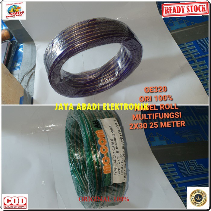 G320 Kabel rol tranparan 2x30 25 meter Cable roll speaker listrik multifungsi multi elektronik elektrik bening original audio spk serabut G320  BISA BUAT LISTRIK ATAU SPEAKER MULTI FUNGSI  Harga diatas adalah untuk 1 rol  Kabel Serabut Listrik Audio Speak