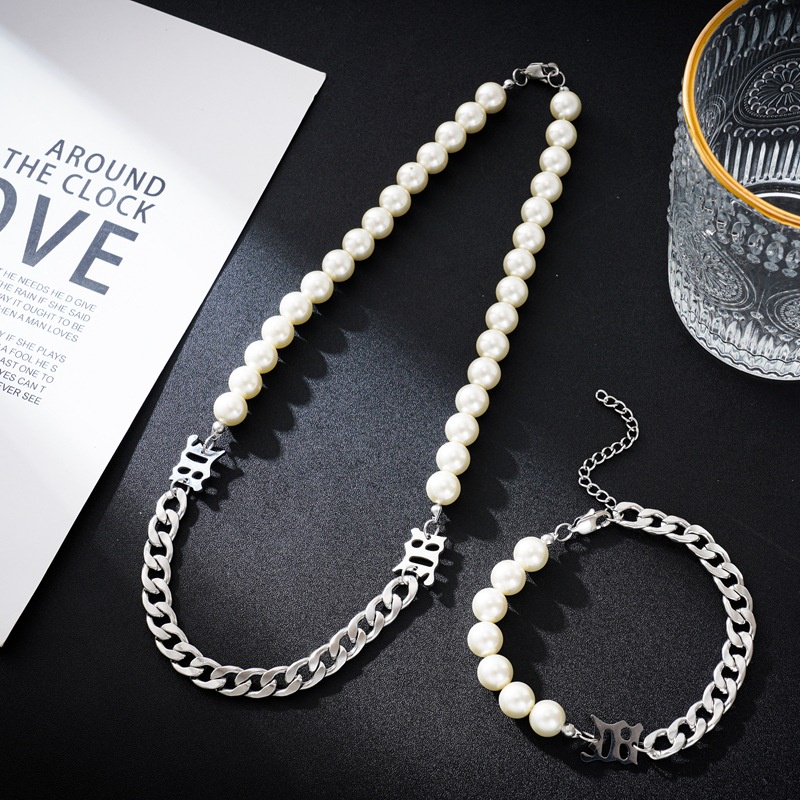 Korean Personality Pearl Necklace Silver Pendant Choker