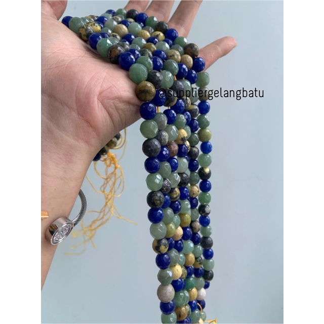 Batu MIX AVENTURINE LAPIS LAZULI BACAN KUNING CUTTING 10mm BATU ALAM bahan kalung gelang kerajinan tangan craft manik crystal