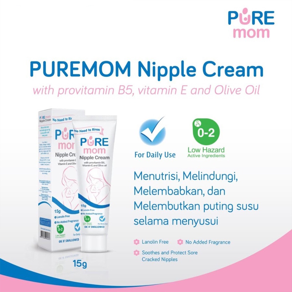 Pure Mom Nipple Cream 15gr - Krim Puting Susu - Pure Baby Nipple Cream