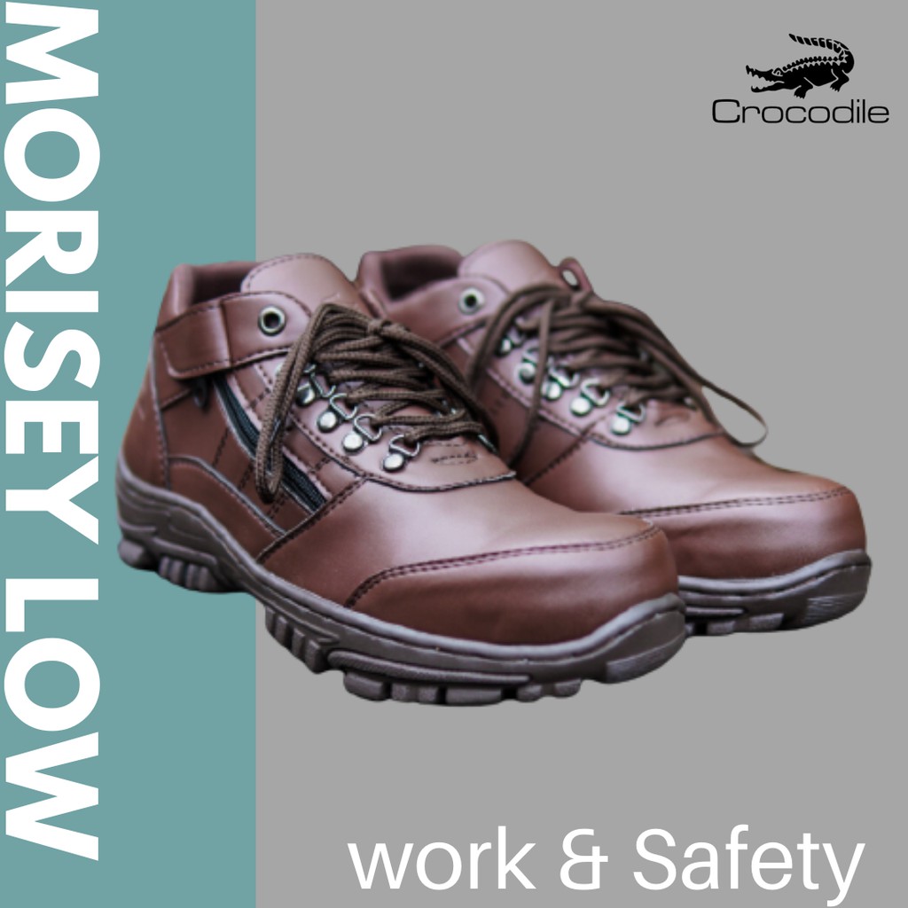 Sepatu boots safety Crocodile Morisey Low Pendek tracking gunung ujung besi-Coklat