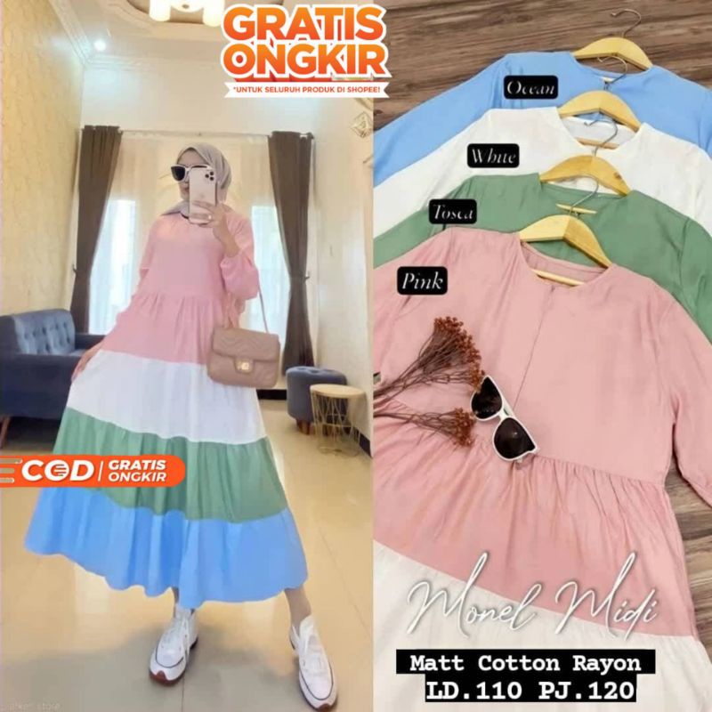 Gamis Semidress Monel Midi Dress Muslim Gamis Catton Rayon Gamis Muslim Polos Terbaru Fashion Muslim