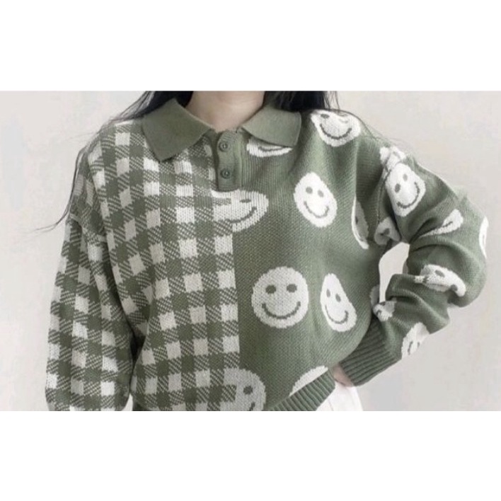 Sweater Rajut Motif Smile Rajut Premium