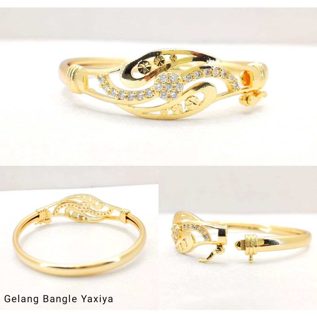Gelang Bangle Semi Berlian Lapis Emas 999 Asli